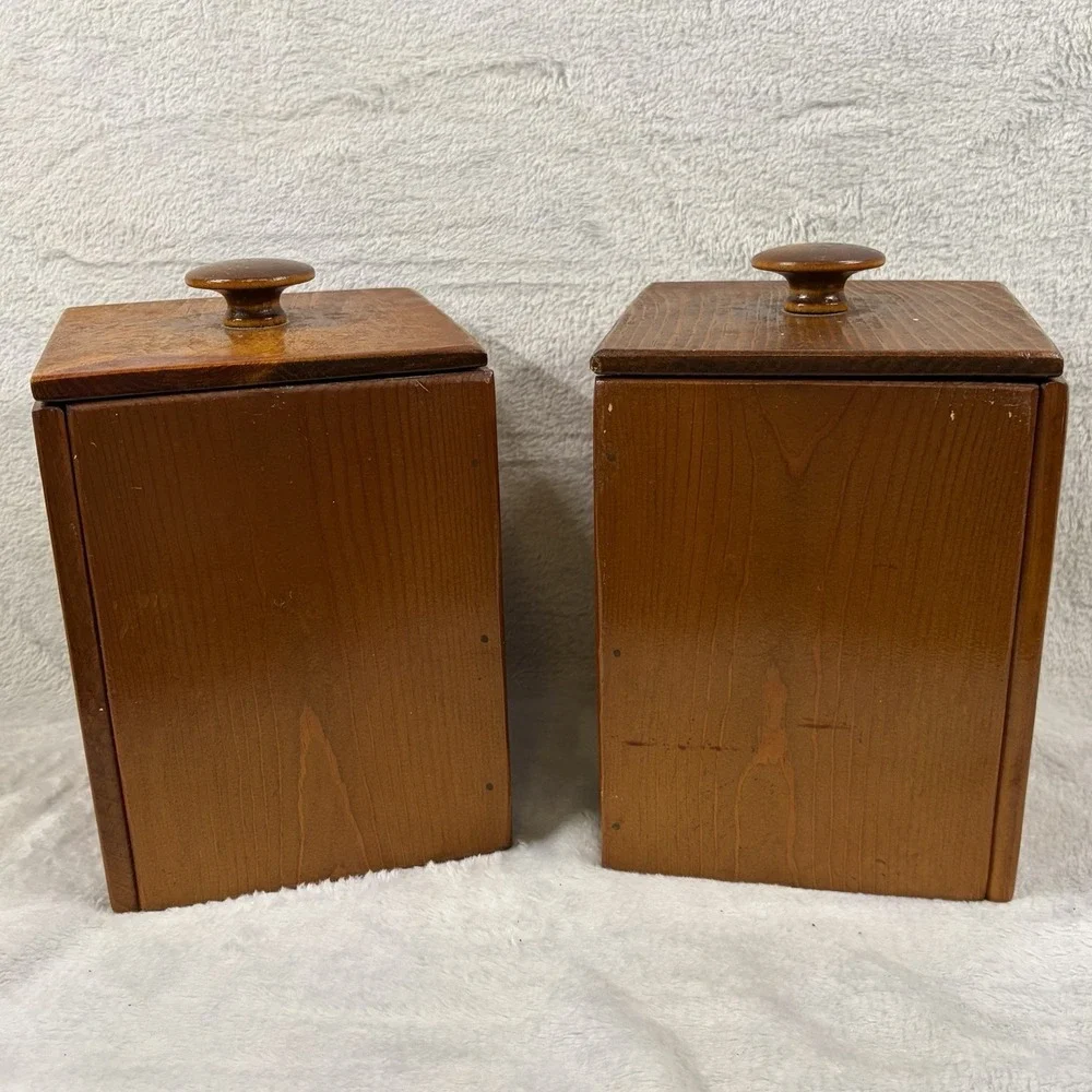 Vintage Hand Painted Wooden Duckling Trinket Boxes Pair Cottagecore Folk Art